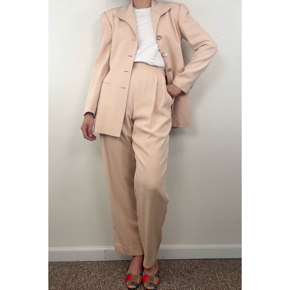 Dana Buchman Pants - Vintage Dana Buchman Pastel Pink Silk Pantsuit